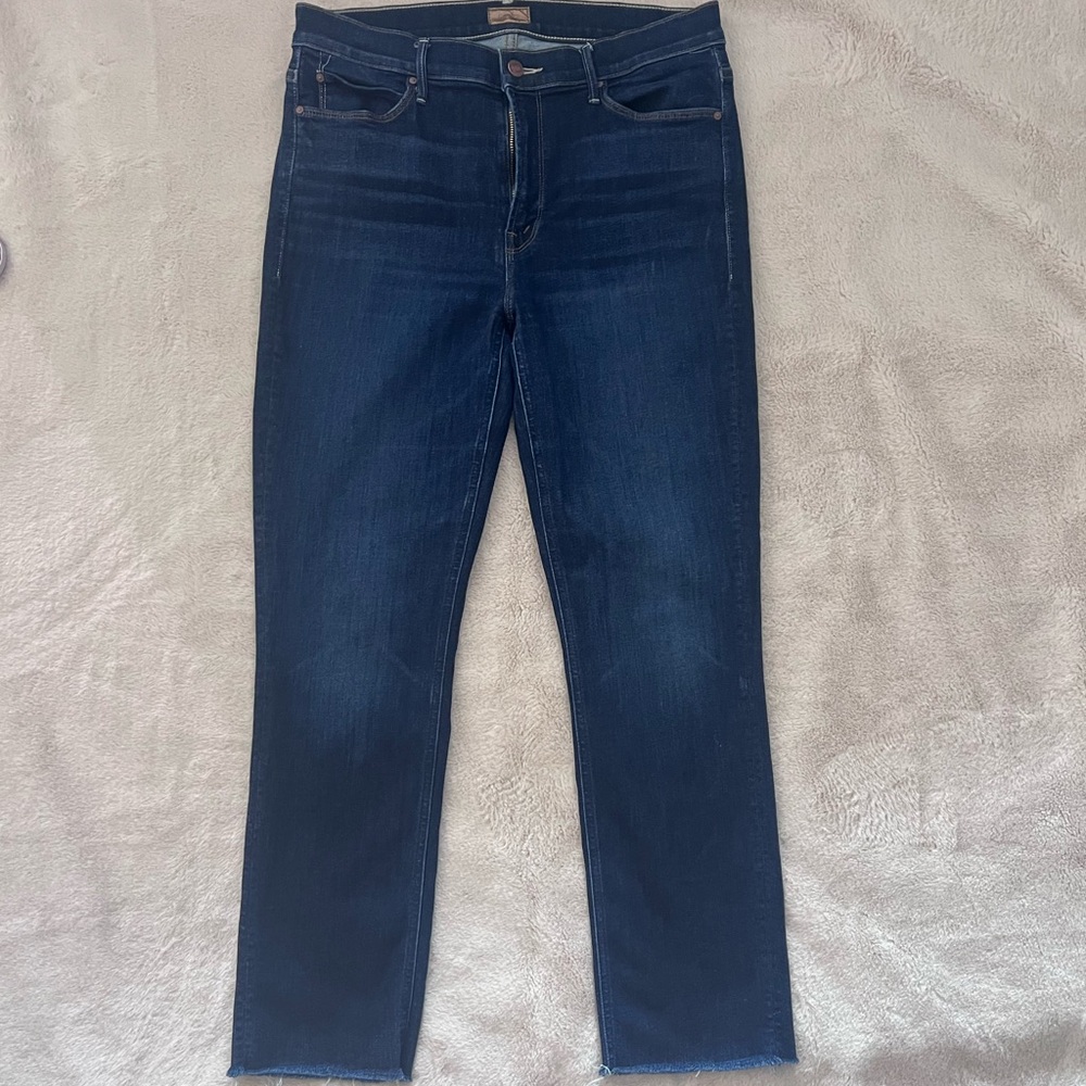 MOTHER Mid Rise Dazzler Skinny Jeans in Dark Indigo Blue